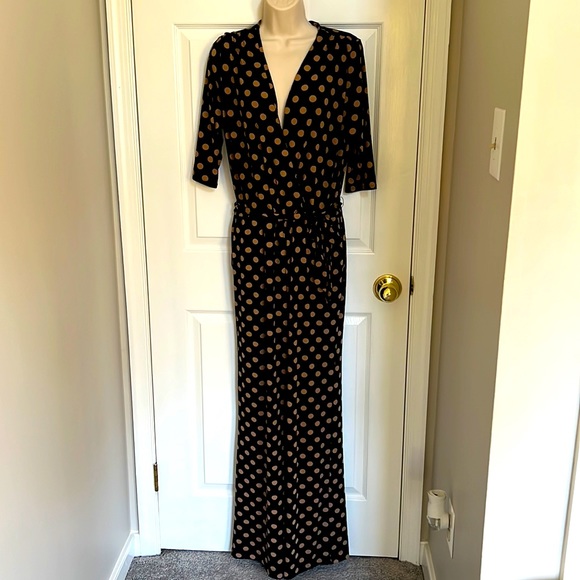 Robert Louis Pants - Jumpsuit- black with tan polka dots